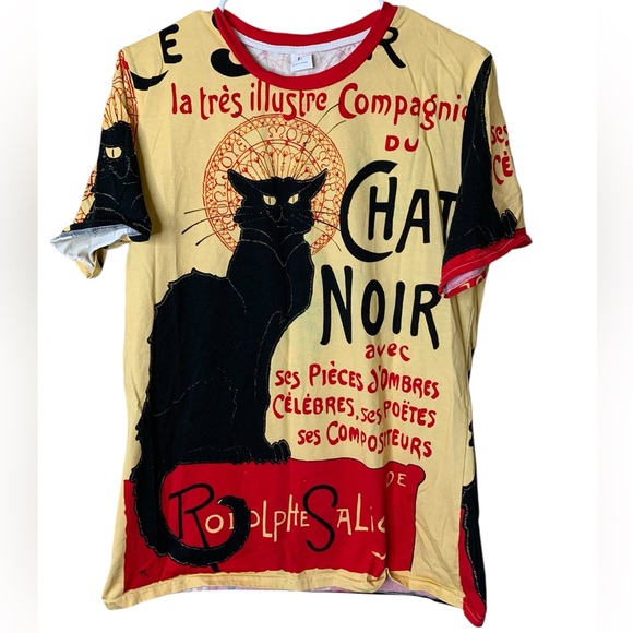 The Unbranded Brand Tops - Chat Noir Théophile Steinlen All Over Print Cotton Shirt Size L Steampunk Goth
